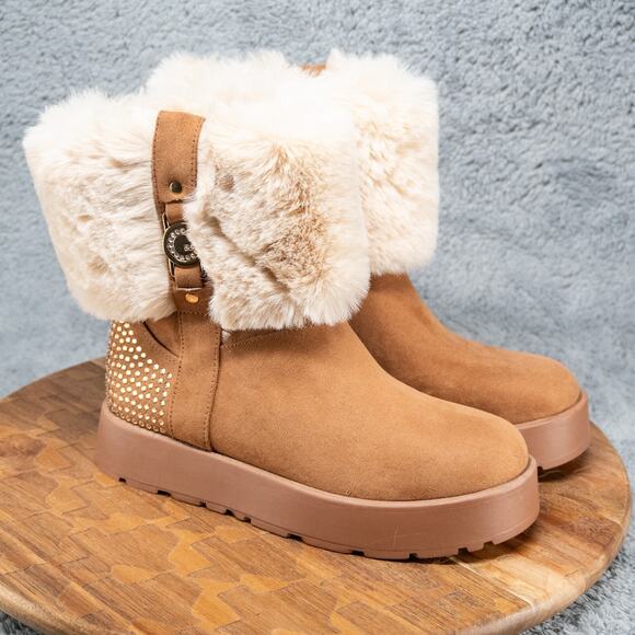 New G By Guess Women's Faux Fur Rhinestone Ankle Boots Size 6 - Picture 1 of 5